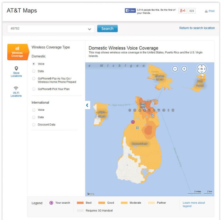 ATT 2014 Beaver Island Voice Coverage Map (accuracy unknown)