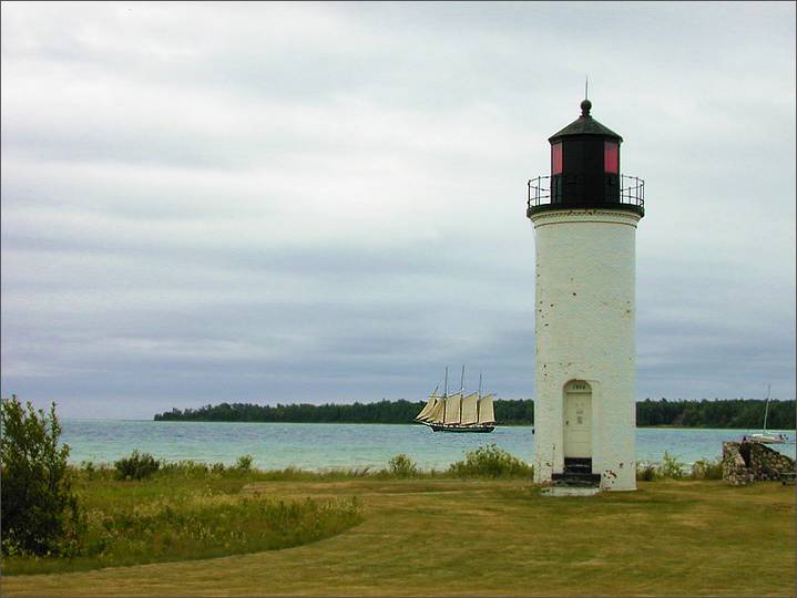 S/V Denis Sullivan sailing out of the Beaver Island Harbor