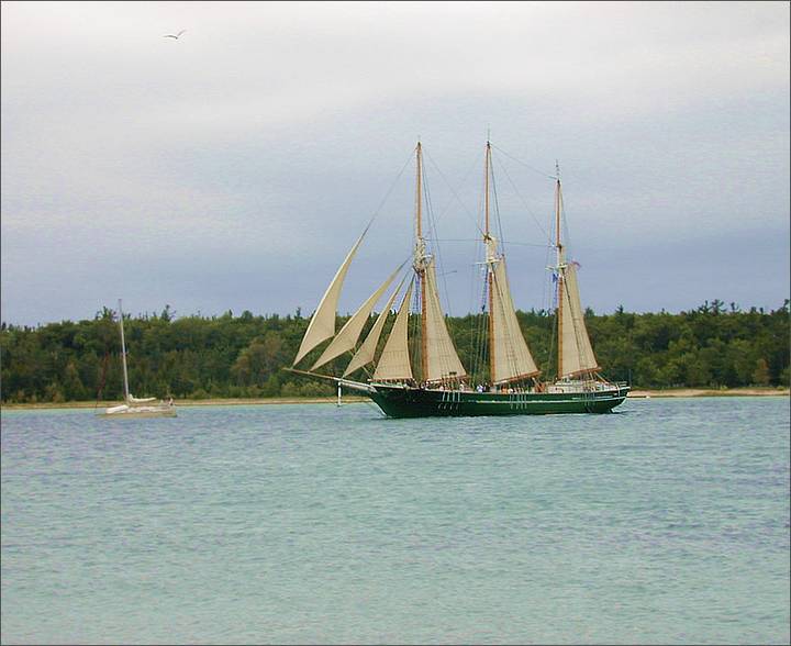 S/V Denis Sullivan sailing out of the Beaver Island Harbor